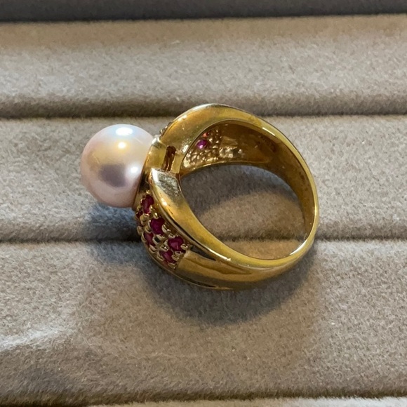 Pink stones and pearl gold plated sterling silver 925 ring. - Picture 3 of 4